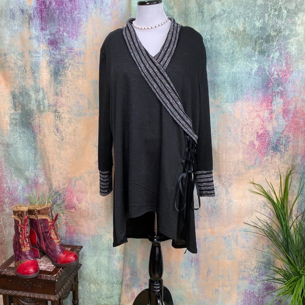 📌 Rosegal Tunic Lace Up Striped Long Top